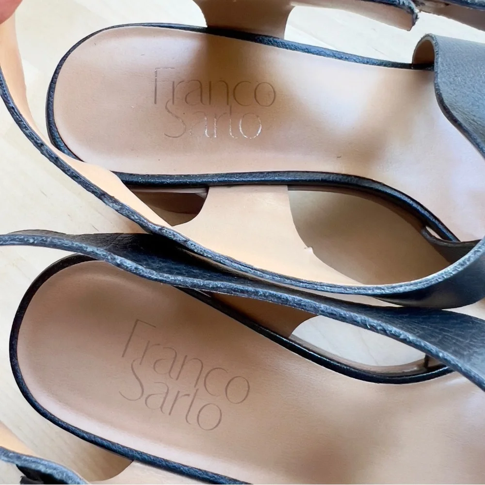 Franco Sarto HELGA Black Leather Silver Hardware Buckle Heel Sandals size 7 - Picture 7 of 11